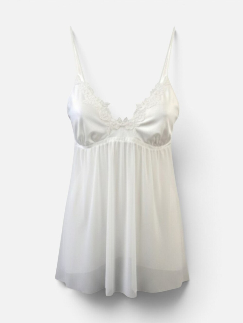 Ambrielle Babydoll Sheer White Satin Bust Floral Applique Detail Top Siz…